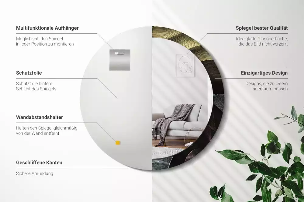 Kulaté dekorativní zrcadlo na zeď Tmavé tropické listy