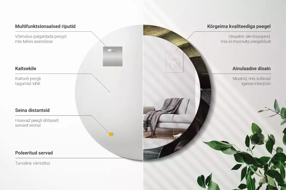 Kulaté dekorativní zrcadlo na zeď Tmavé tropické listy