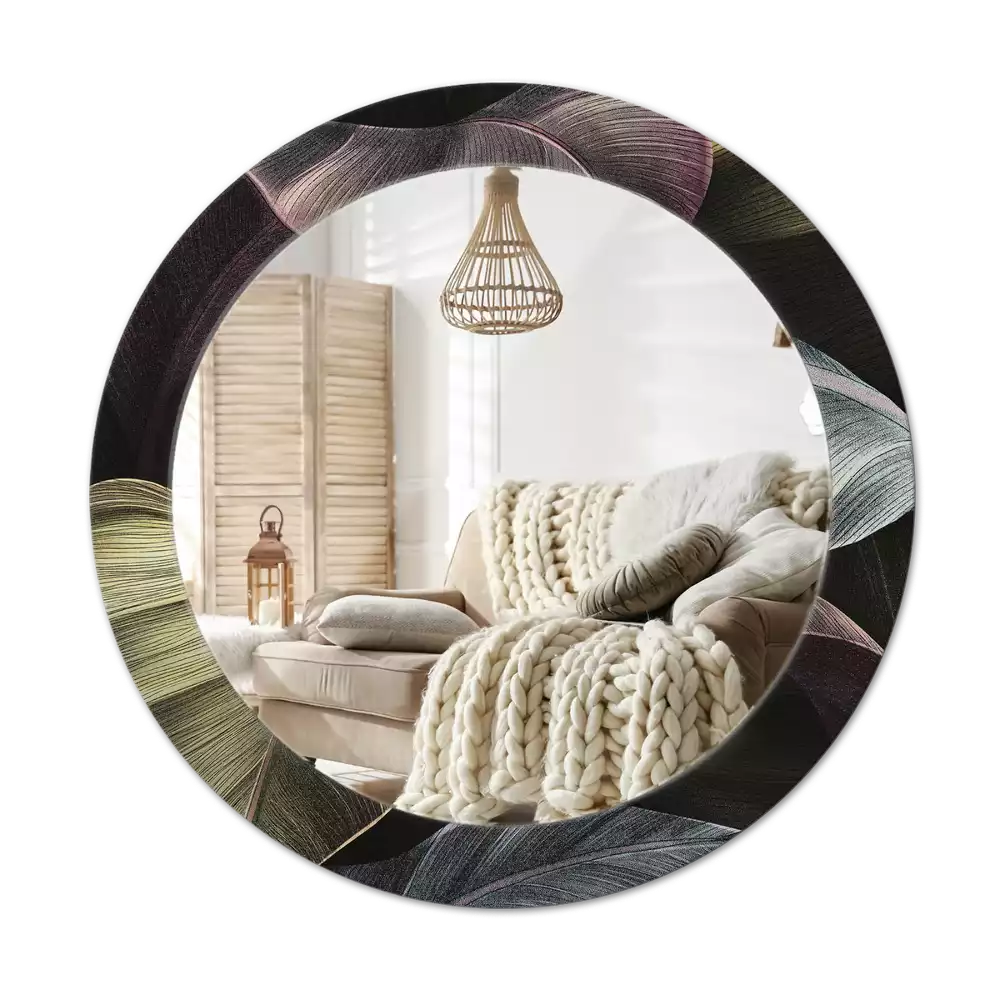 Kulaté dekorativní zrcadlo na zeď Tmavé tropické listy