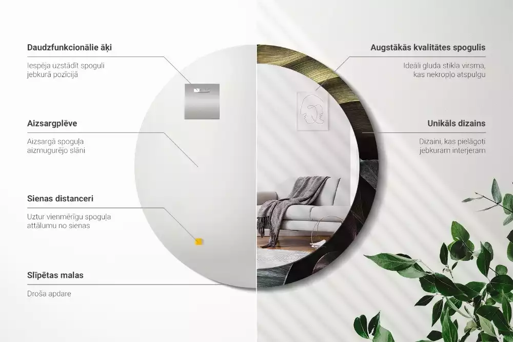 Kulaté dekorativní zrcadlo na zeď Tmavé tropické listy