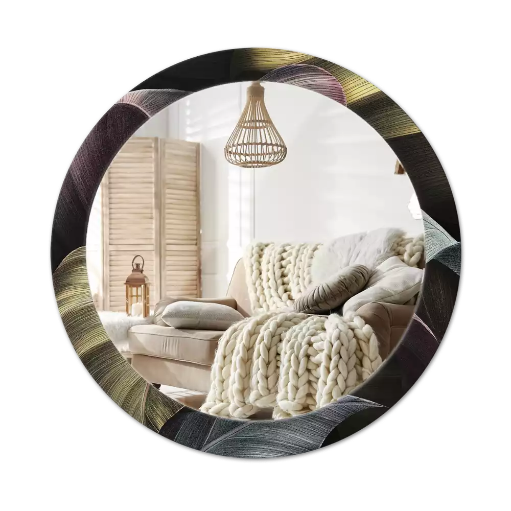 Kulaté dekorativní zrcadlo na zeď Tmavé tropické listy