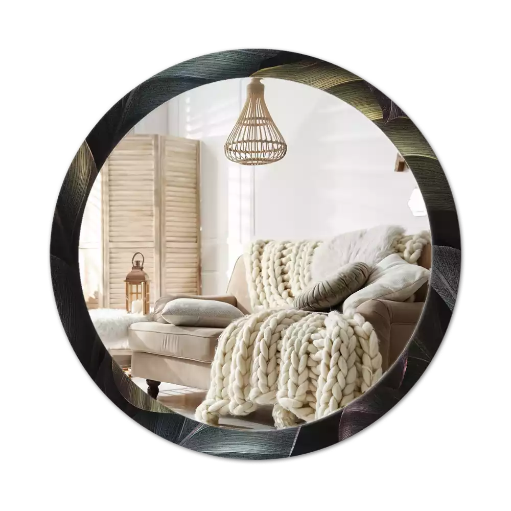 Kulaté dekorativní zrcadlo na zeď Tmavé tropické listy