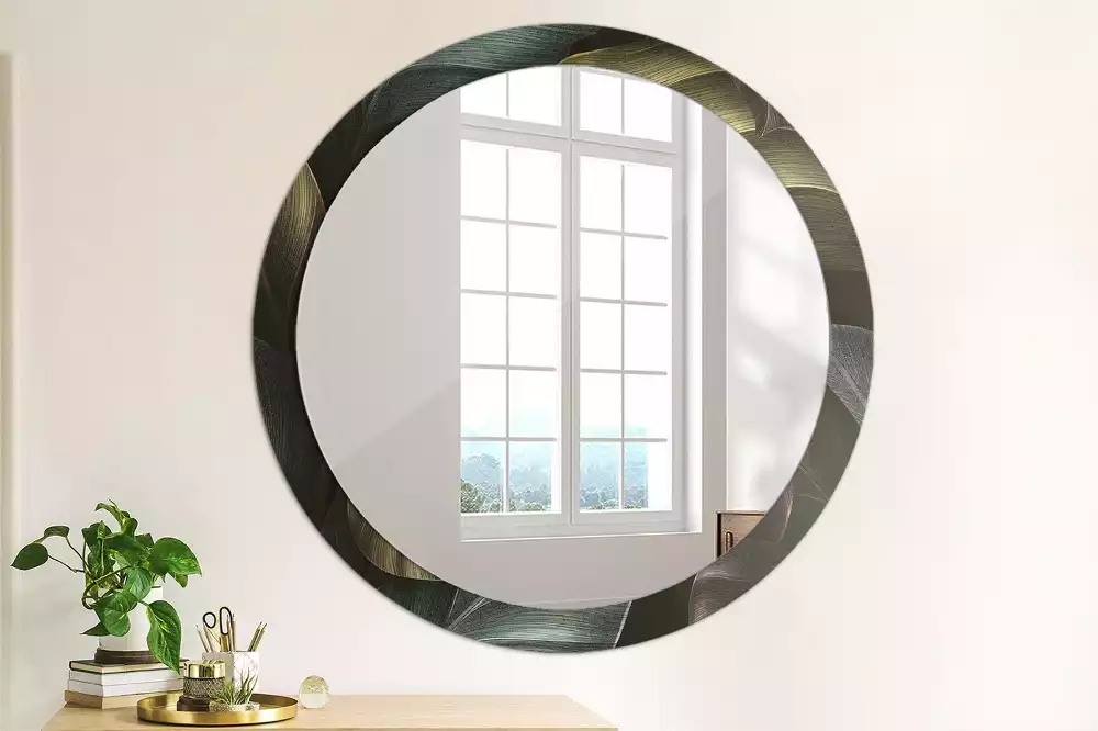 Kulaté dekorativní zrcadlo na zeď Tmavé tropické listy