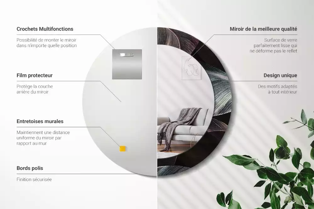 Kulaté dekorativní zrcadlo na zeď Tmavé tropické listy