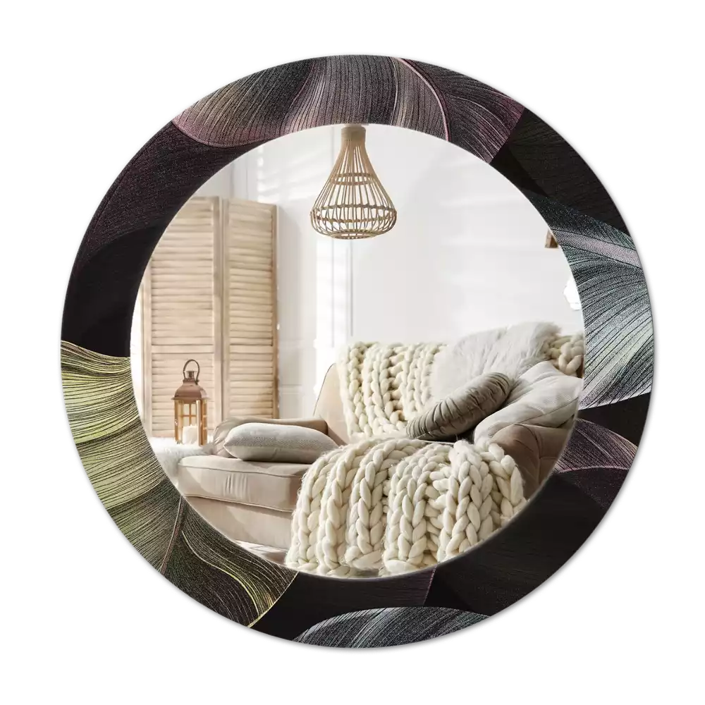 Kulaté dekorativní zrcadlo na zeď Tmavé tropické listy