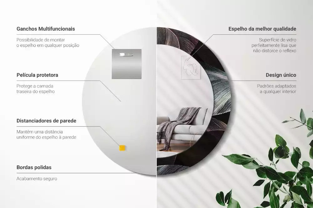 Kulaté dekorativní zrcadlo na zeď Tmavé tropické listy