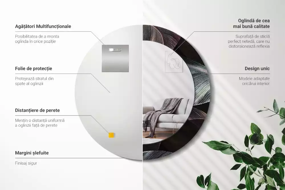 Kulaté dekorativní zrcadlo na zeď Tmavé tropické listy