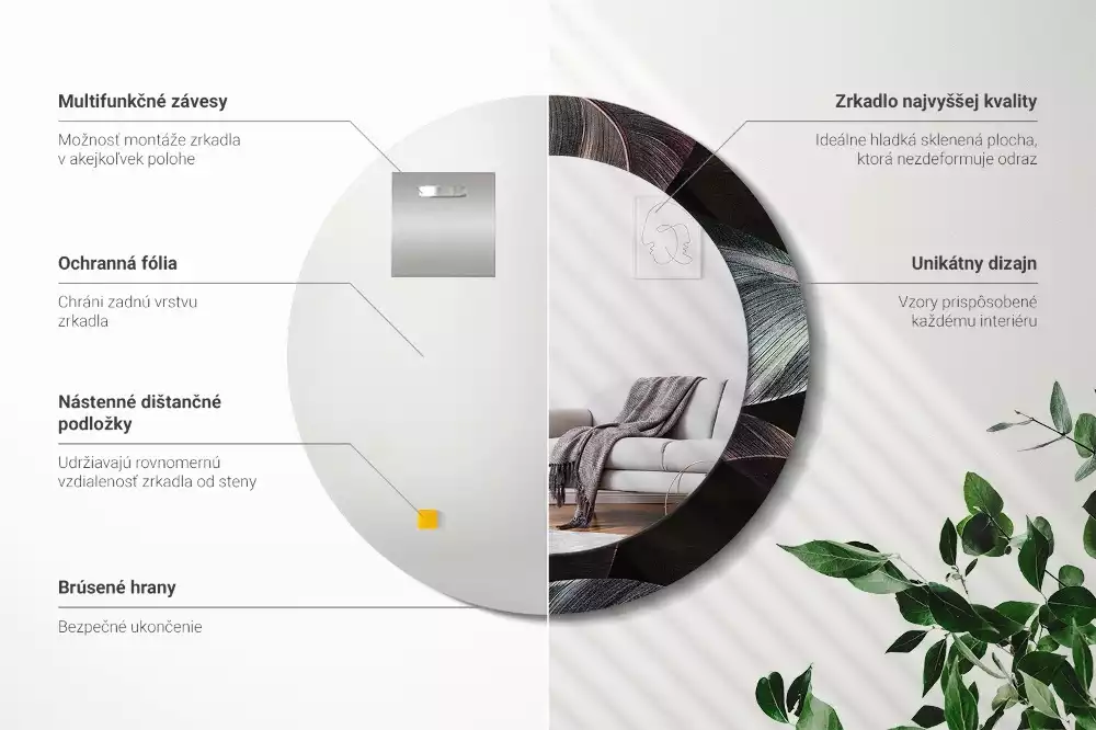 Kulaté dekorativní zrcadlo na zeď Tmavé tropické listy