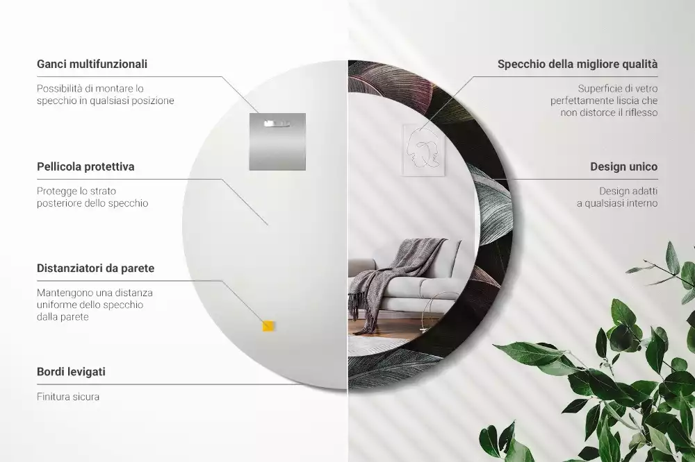 Kulaté dekorativní zrcadlo na zeď Tmavé tropické listy