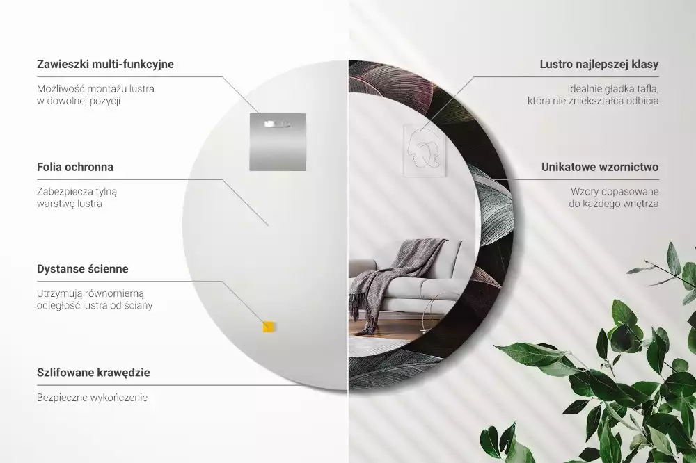 Kulaté dekorativní zrcadlo na zeď Tmavé tropické listy