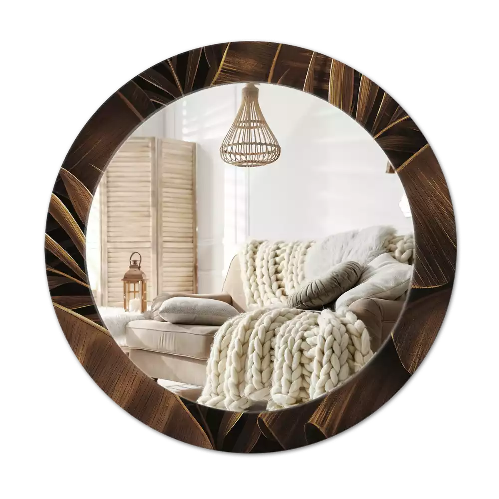 Kulaté dekorativní zrcadlo na zeď Hnědé banánové listy