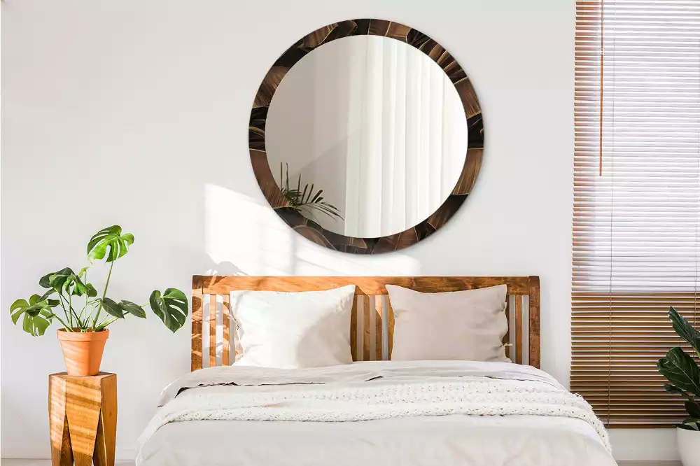 Kulaté dekorativní zrcadlo na zeď Hnědé banánové listy