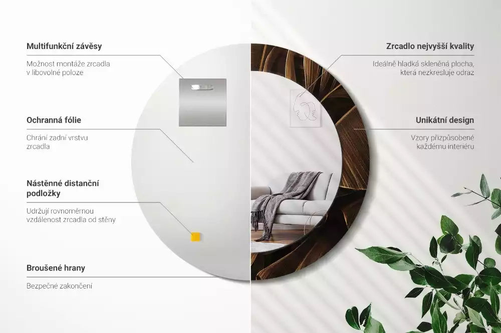 Kulaté dekorativní zrcadlo na zeď Hnědé banánové listy