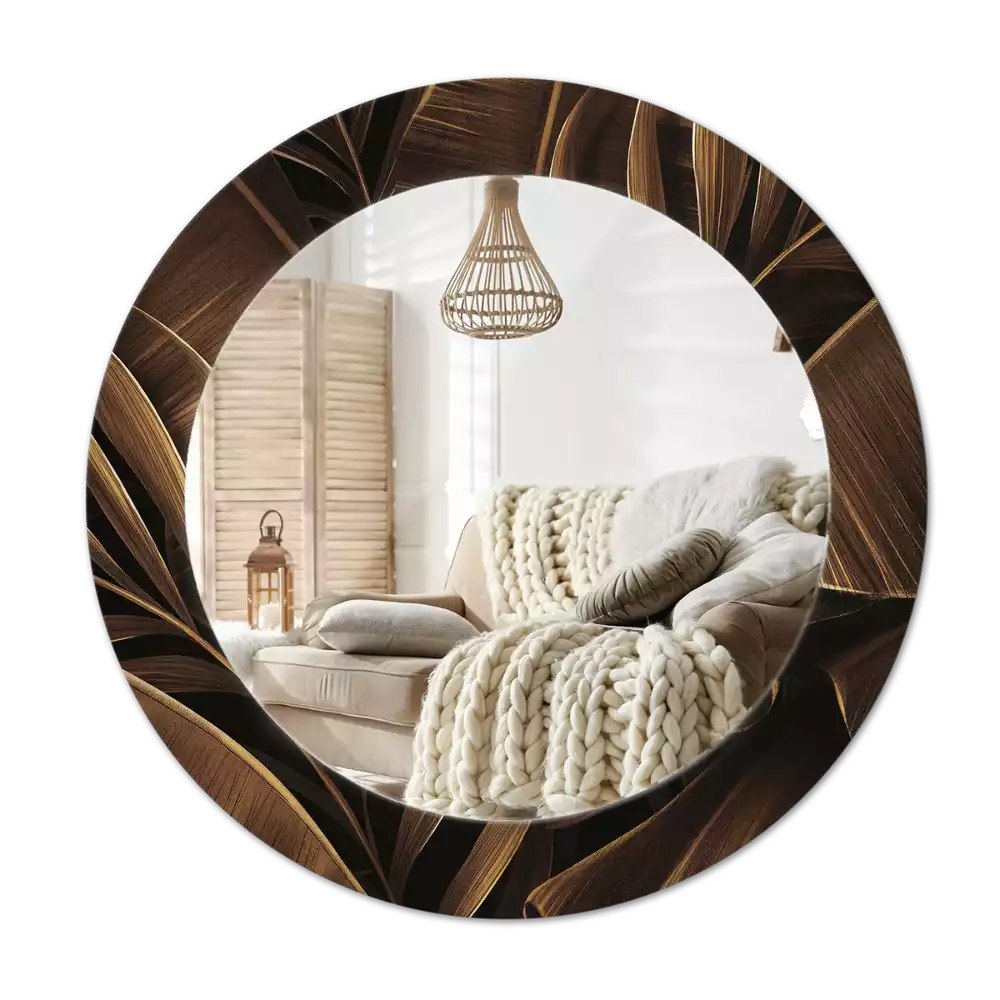 Kulaté dekorativní zrcadlo na zeď Hnědé banánové listy