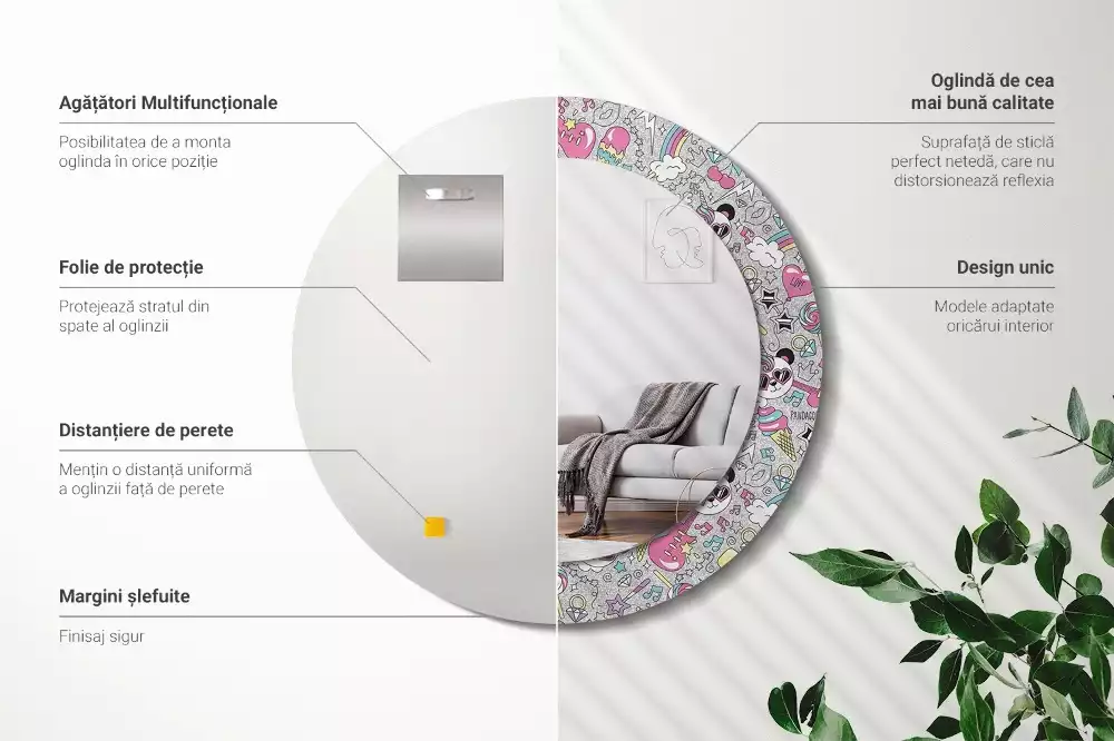 Kulaté dekorativní zrcadlo Panda jednorožec