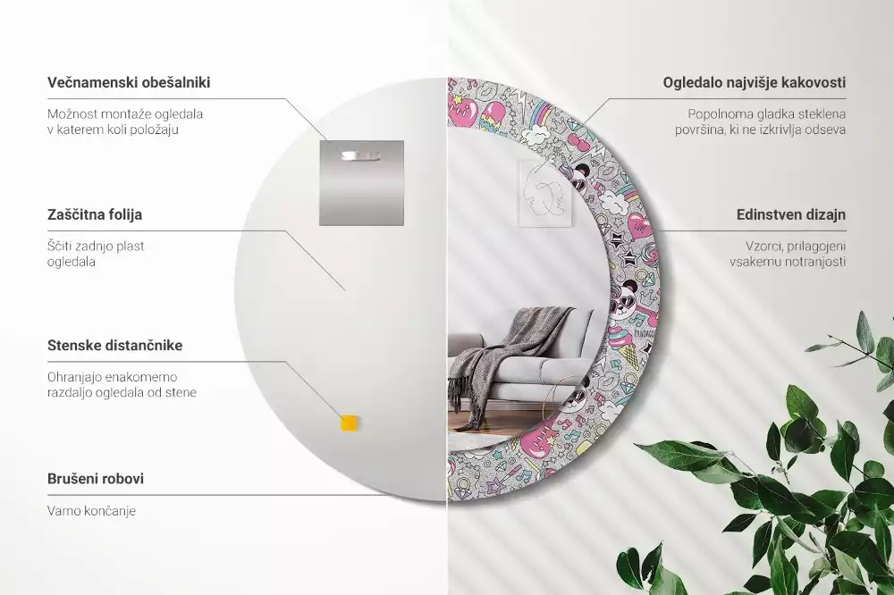 Kulaté dekorativní zrcadlo Panda jednorožec