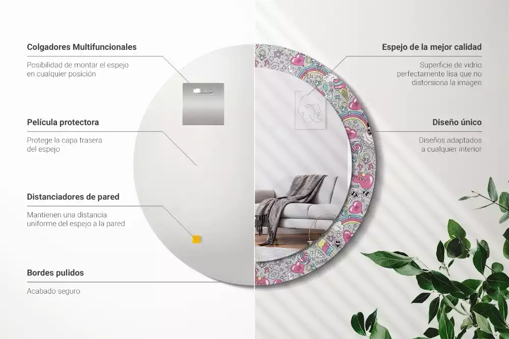 Kulaté dekorativní zrcadlo Panda jednorožec