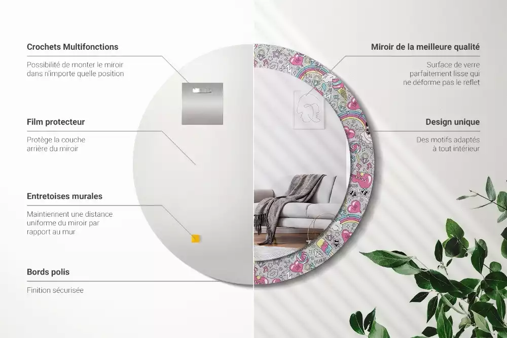 Kulaté dekorativní zrcadlo Panda jednorožec