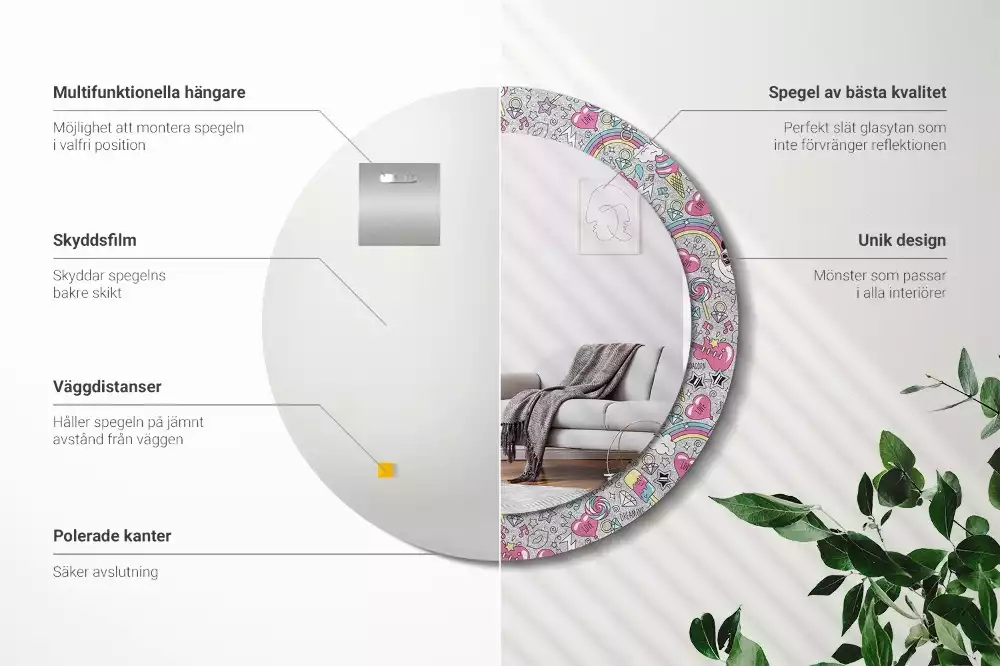 Kulaté dekorativní zrcadlo Panda jednorožec