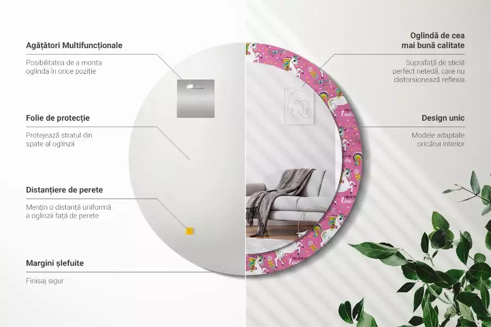 Kulaté dekorativní zrcadlo Magický jednorožec