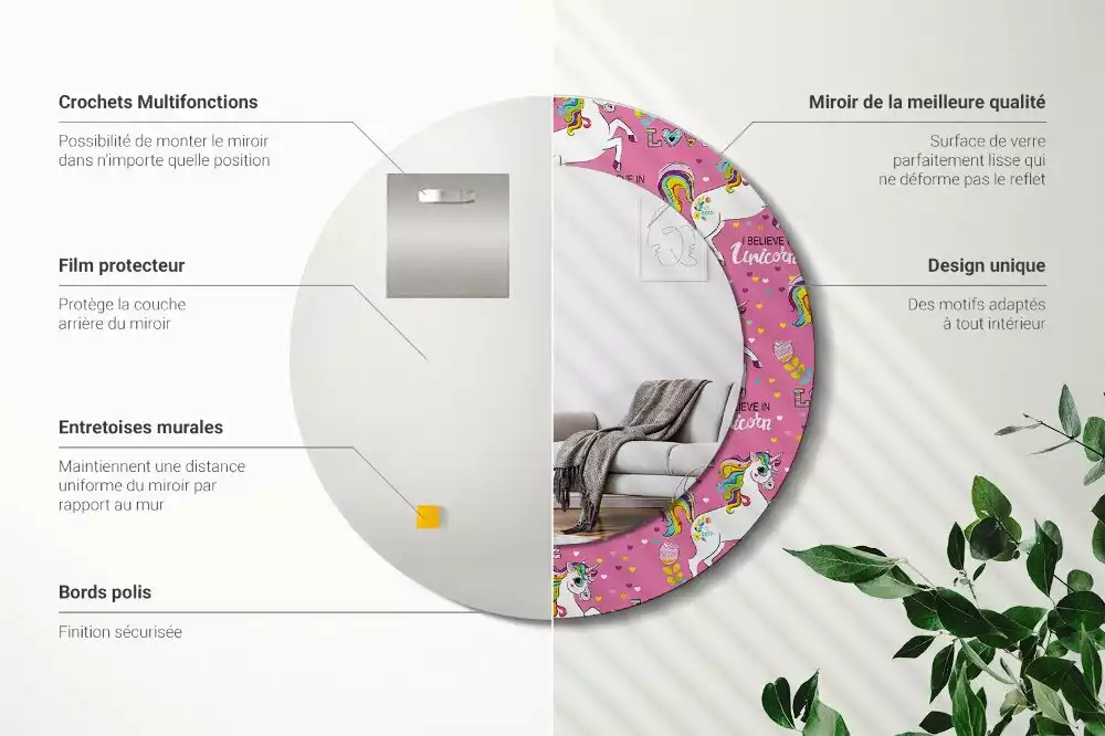 Kulaté dekorativní zrcadlo Magický jednorožec