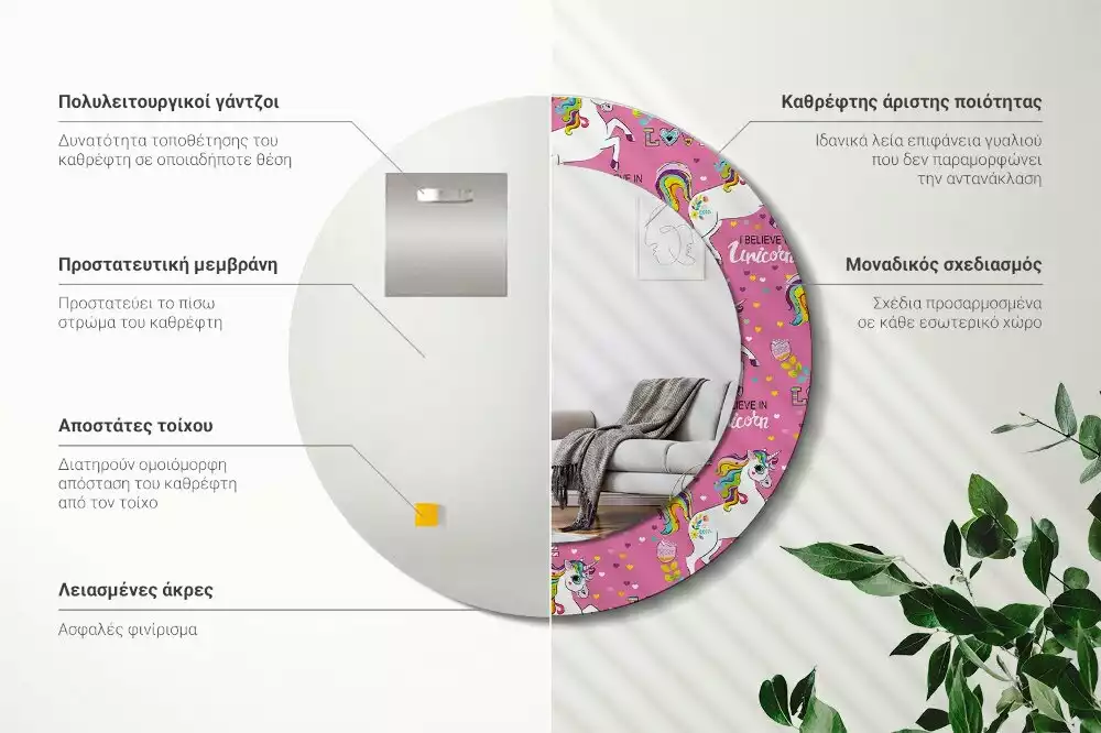 Kulaté dekorativní zrcadlo Magický jednorožec