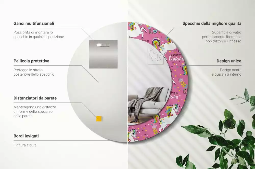 Kulaté dekorativní zrcadlo Magický jednorožec