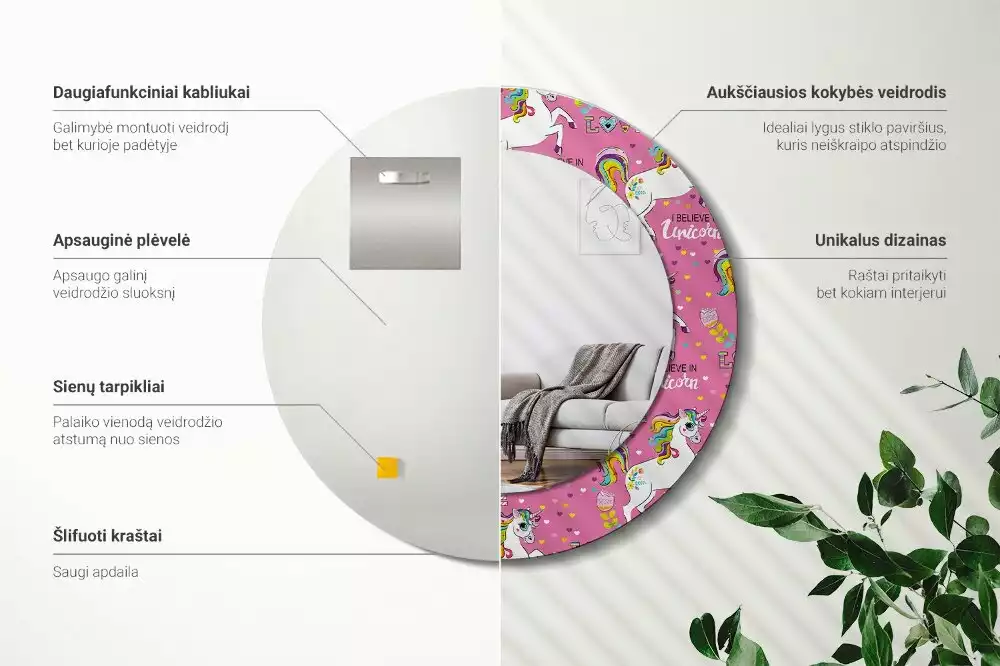 Kulaté dekorativní zrcadlo Magický jednorožec