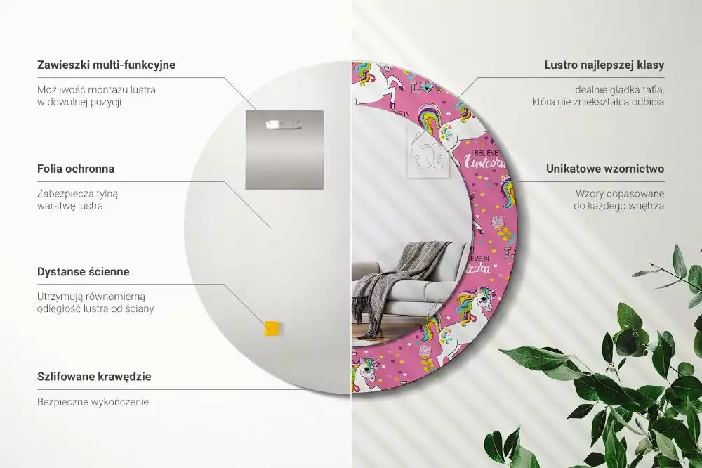 Kulaté dekorativní zrcadlo Magický jednorožec