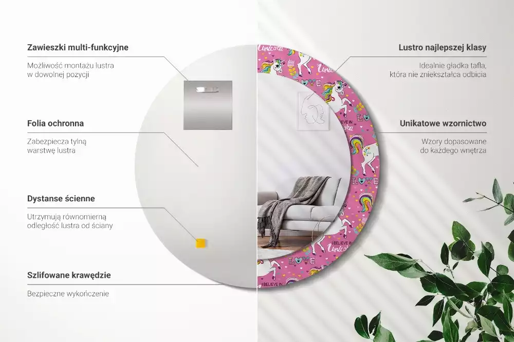 Kulaté dekorativní zrcadlo Magický jednorožec