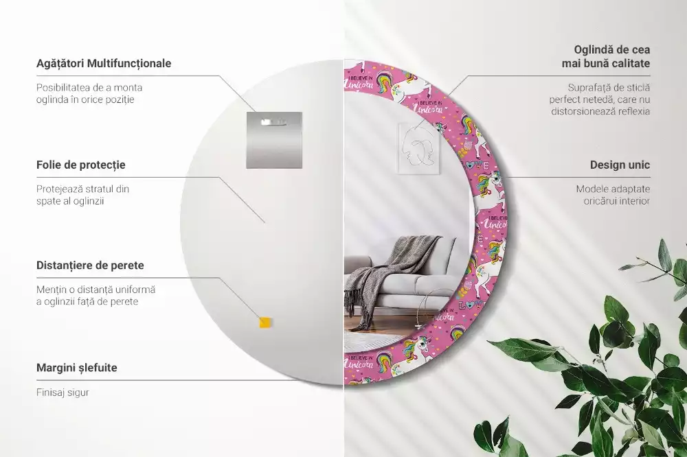 Kulaté dekorativní zrcadlo Magický jednorožec