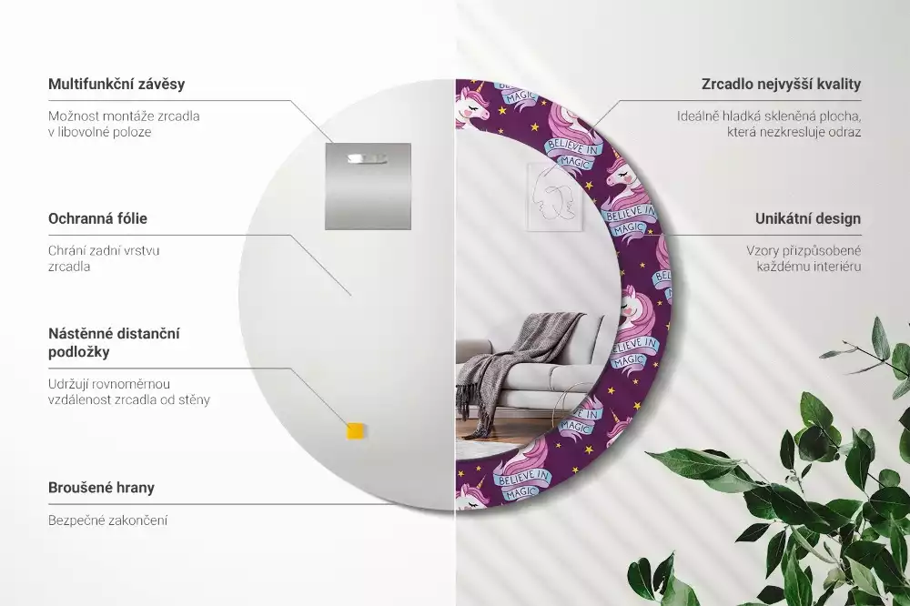 Kulaté zrcadlo s potiskem Hvězdný jednorožec