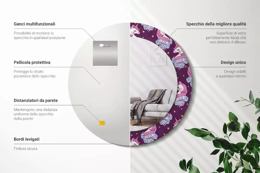 Kulaté zrcadlo s potiskem Hvězdný jednorožec