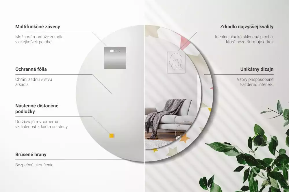 Kulaté zrcadlo s potiskem Pastelové hvězdy