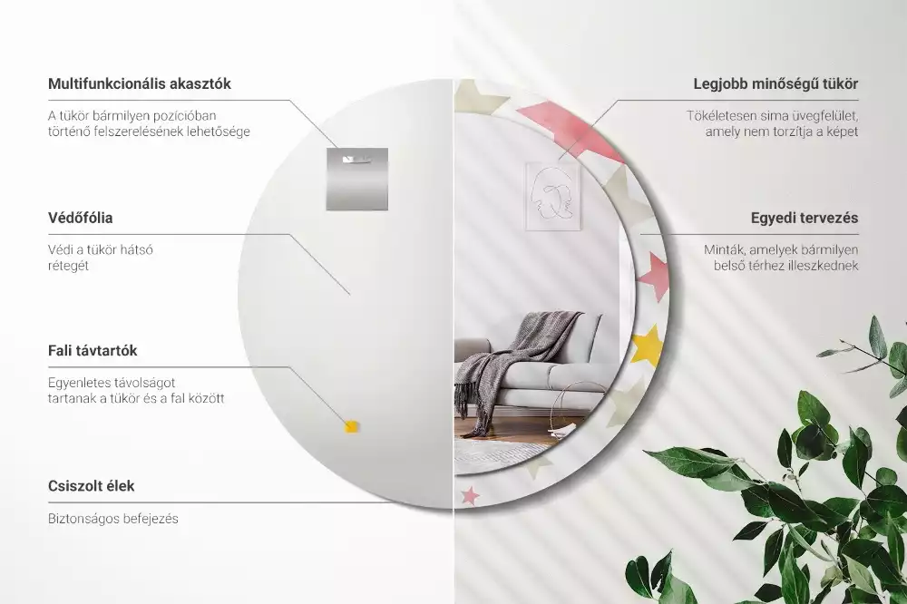 Kulaté zrcadlo s potiskem Pastelové hvězdy