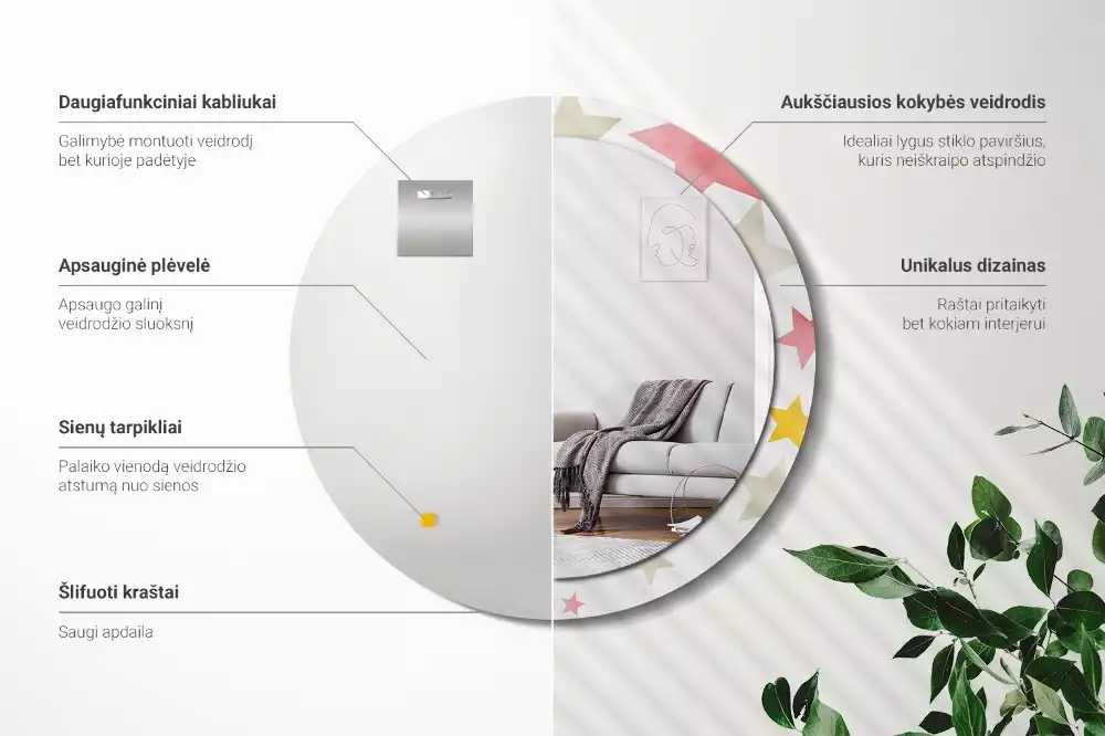 Kulaté zrcadlo s potiskem Pastelové hvězdy