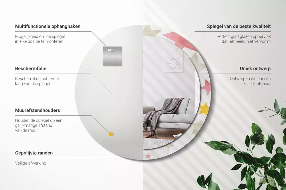 Kulaté zrcadlo s potiskem Pastelové hvězdy