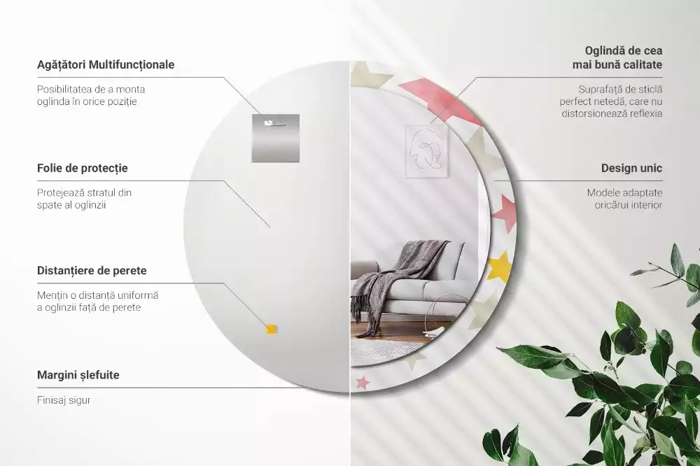 Kulaté zrcadlo s potiskem Pastelové hvězdy