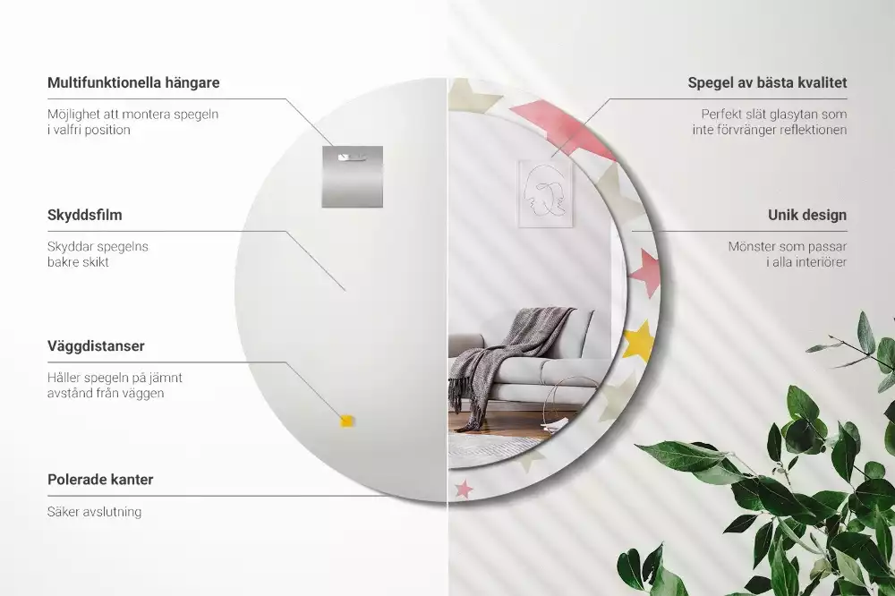 Kulaté zrcadlo s potiskem Pastelové hvězdy