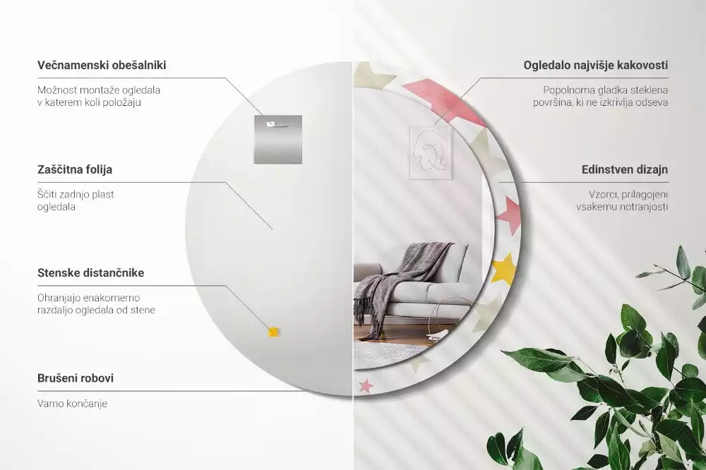 Kulaté zrcadlo s potiskem Pastelové hvězdy