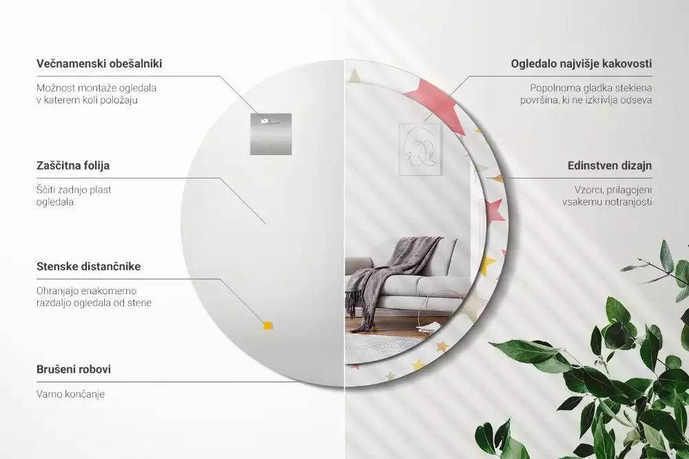 Kulaté zrcadlo s potiskem Pastelové hvězdy