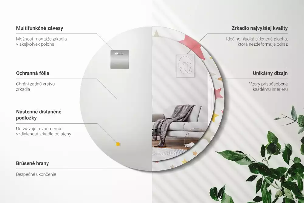 Kulaté zrcadlo s potiskem Pastelové hvězdy