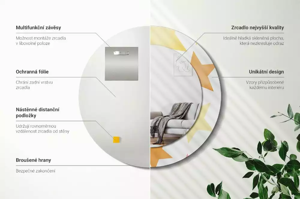 Kulaté zrcadlo s potiskem Pastelové hvězdy