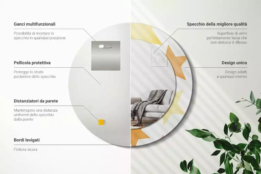 Kulaté zrcadlo s potiskem Pastelové hvězdy