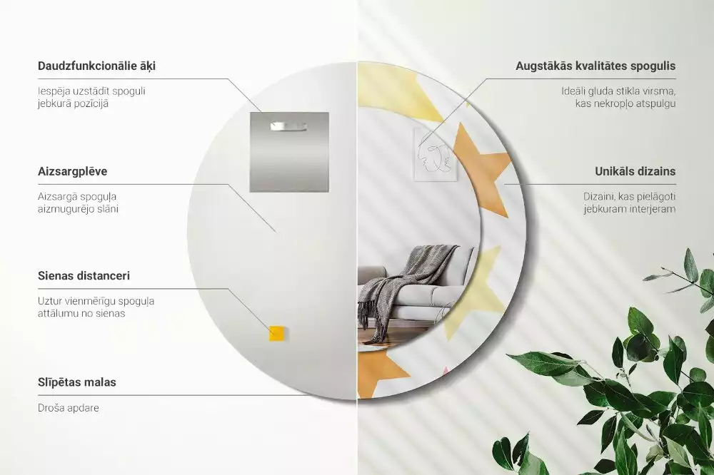 Kulaté zrcadlo s potiskem Pastelové hvězdy