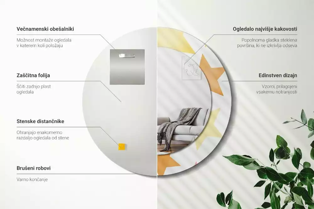 Kulaté zrcadlo s potiskem Pastelové hvězdy