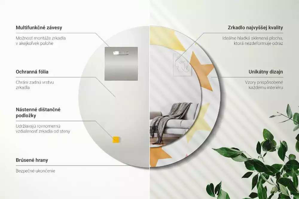 Kulaté zrcadlo s potiskem Pastelové hvězdy