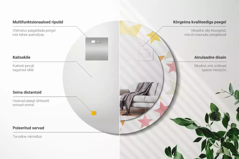 Kulaté zrcadlo s potiskem Pastelové hvězdy