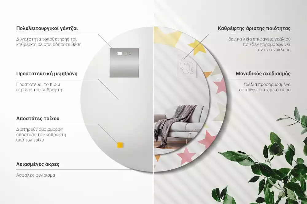 Kulaté zrcadlo s potiskem Pastelové hvězdy