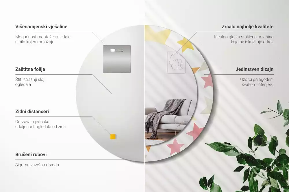 Kulaté zrcadlo s potiskem Pastelové hvězdy